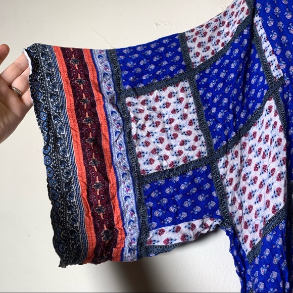 American eagle patchwork flow boho blue red white tunic dress shirt SZ L Viscose - Picture 5 of 9